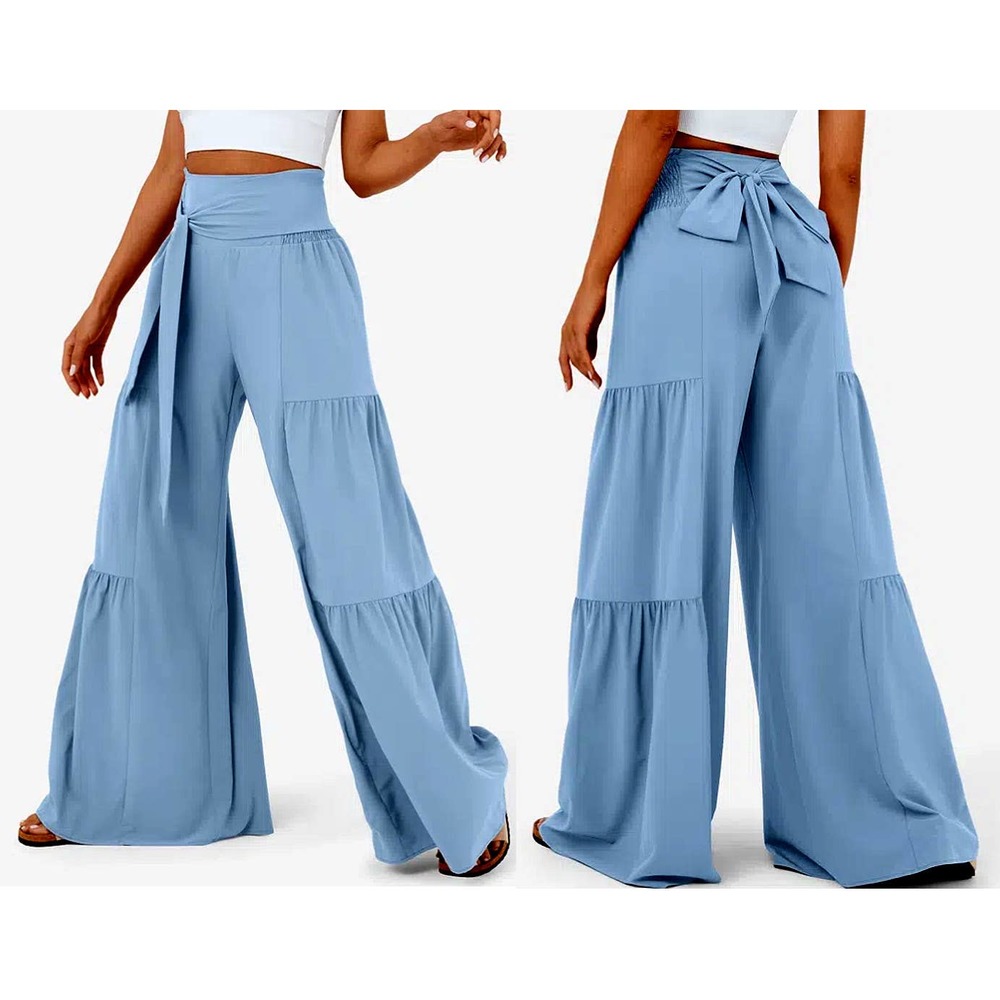 Halara Women's Breezeful High Waisted Shirred Tie Front Wide Leg Pants Large NWT